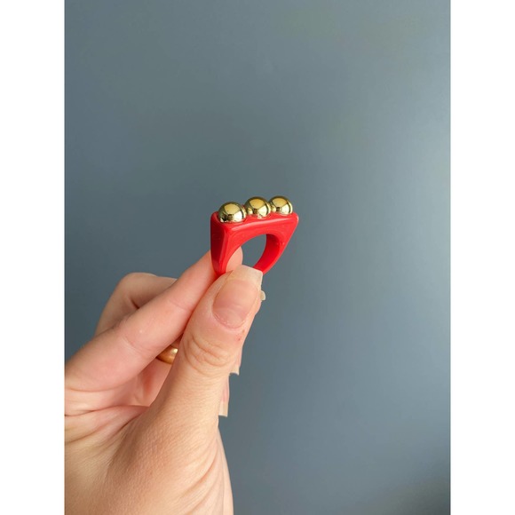 y2k red/gold square chunky bar ring, 8 - Picture 5 of 6
